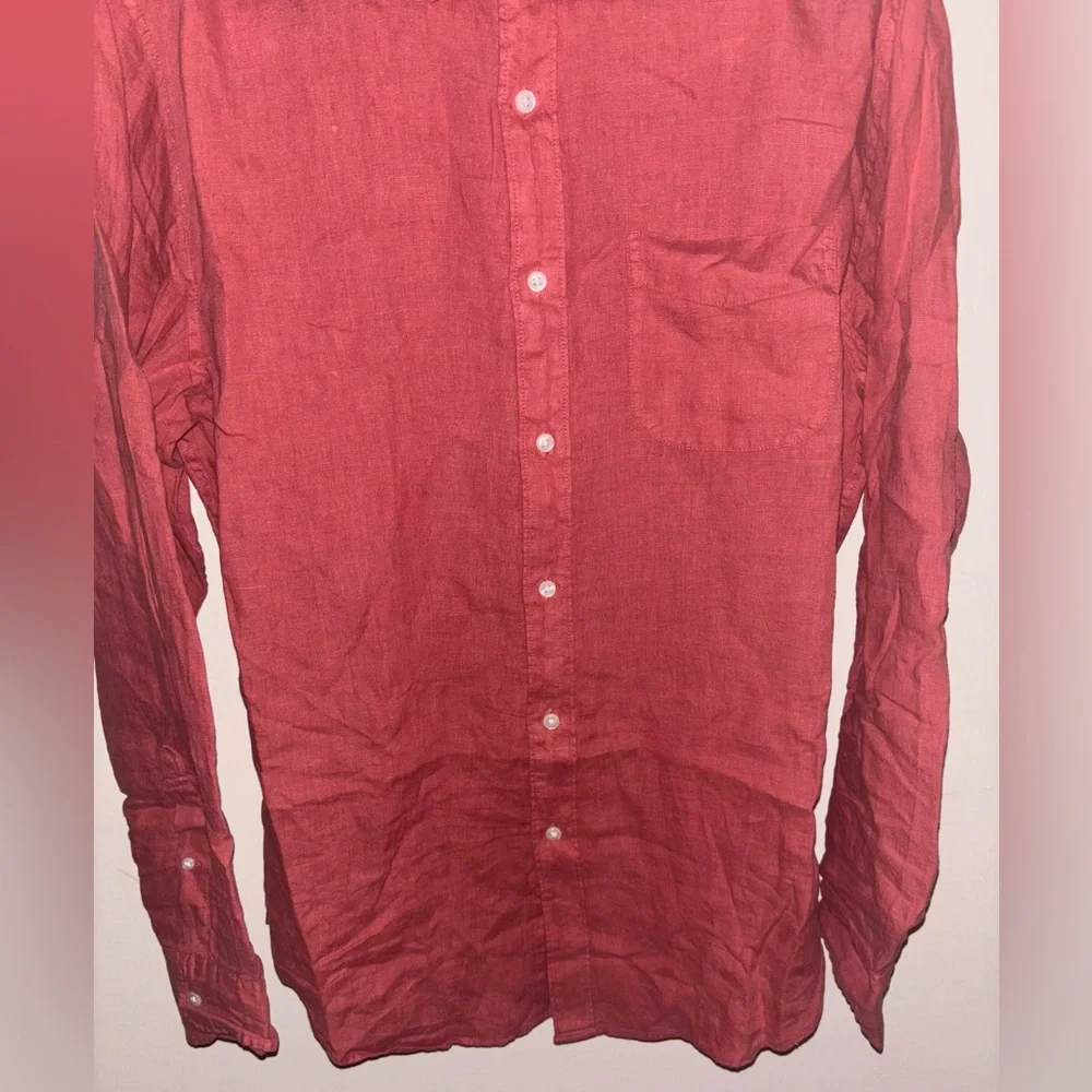 NWT J.Crew Washed linen shirt w/ point collar Medium Seasoned Red Preppy Casual